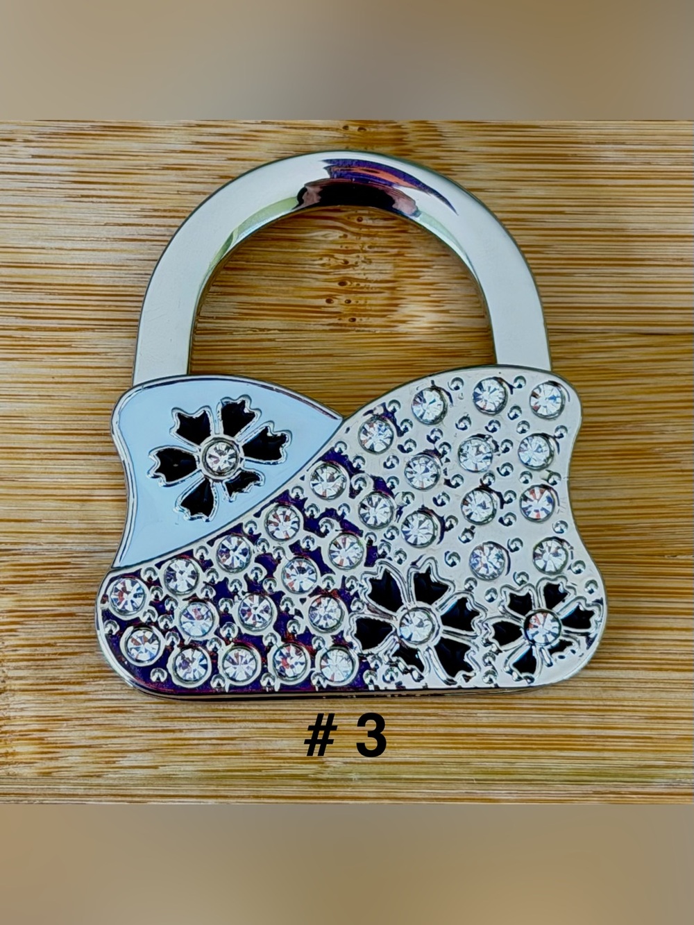 Enamel and Crystal Accent Handbag Holder/Charm